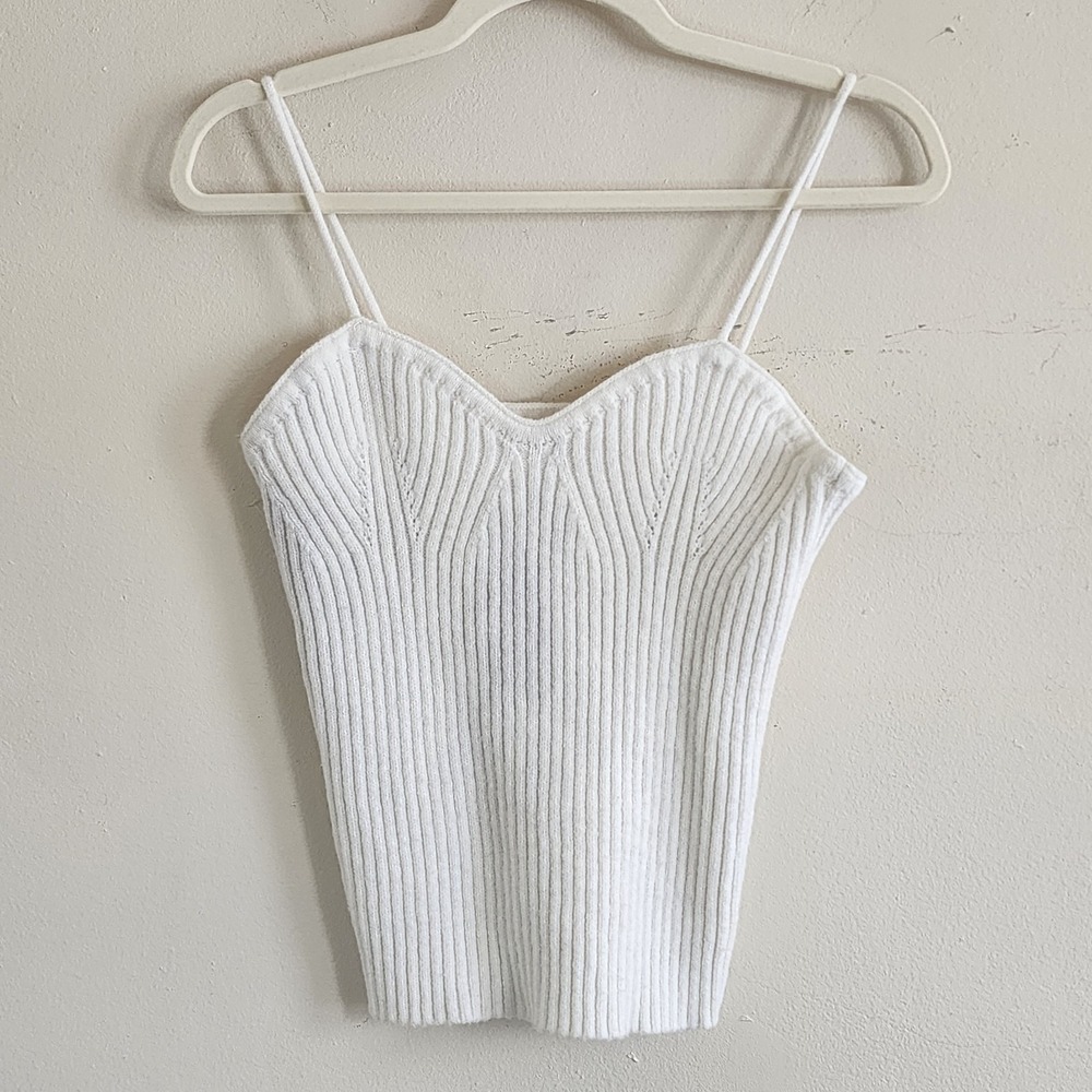 Womens Cropped Sweetheart Neckline Knit Tank Top Medium Y2K Retro Kidcore Twee